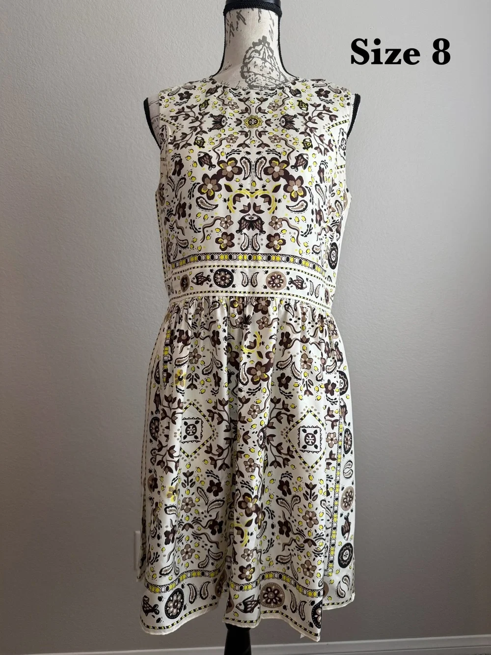 Tory Burch Pisces Dream Print Silk Dress Ivory Floral Luxury Designer Size 8